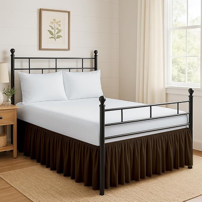 Ruffled Bed Skirt Split Corners with Platform, Tailored Fit Hotel Quality Wrinkle Free Ultra-Soft Microfiber Dust Ruffle, Upto 28 Inch Drop, King, Chocolate