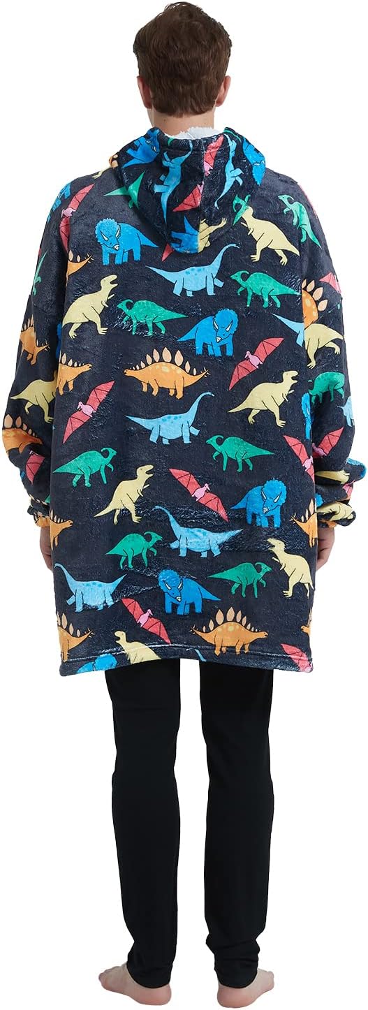 Wearable Blanket Hoodie for Adult,Oversized Sherpa Fleece Blanket Hoodie for Women Men,Dinosaur