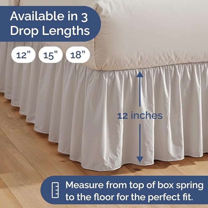 Bedskirt King Size Ruffle - 12 inch Drop Dust Ruffle Bed Skirt with Platform - Soft, Easy Fit, Premium Hotel Quality - Wrinkle, Fade & Shrink Resistant - for Women, Men, Kids and Teens - Light Grey