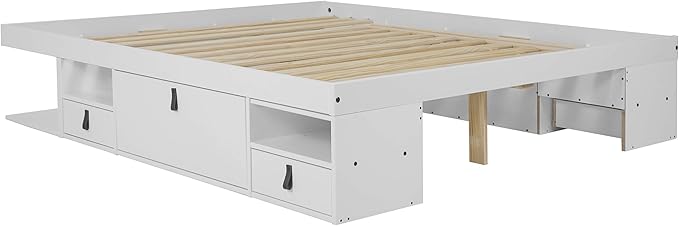 memomad Bali Storage Platform Bed with Drawers (King Size, Off White)