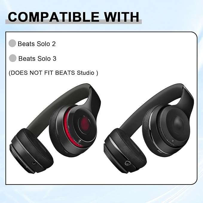 Replacement Ear Pads for Beats Solo 2 & Solo 3 Wireless On-Ear Headphones, Ear Cushions, Headset Earpads, Ear Cups Cover with Soft Protein Leather (Grey)