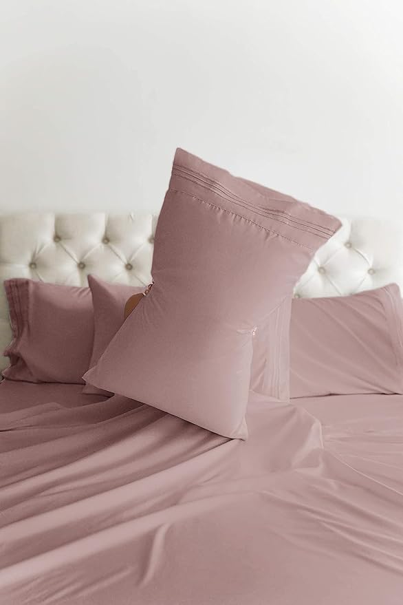 Twin 4 Piece Sheet Set - Cooling, Comfy & Breathable - Hotel Luxury Bedding, Includes Fitted Sheet for Women, Men, Kids and Teens - 1 Flat, 1 Fitted Sheet, 2 Pillowcases with Deep Pockets - Mauve