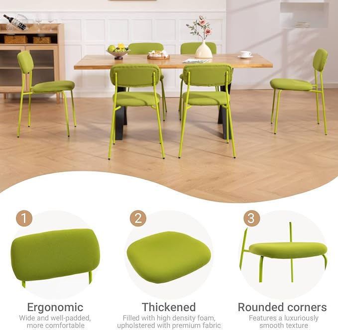 Stackable Chairs Indoor Set of 4, Dining Chair Ser for 4, Armless Stacking Chairs with Sturdy Metal Legs for Living Room, Office Chair for Guest, Green.
