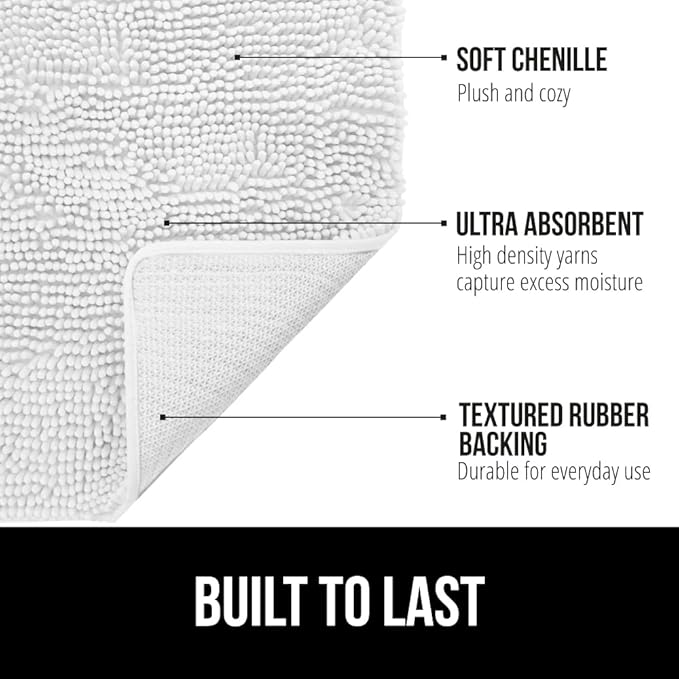 GORILLA GRIP Bathroom Rug Sets, Soft Chenille 2 Piece Area Rugs Set, Toilet Base Mat and 30x20 Carpet, Absorbent Microfiber Washable Mats Dry Quickly, Home Décor and Bath Room Accessories, White