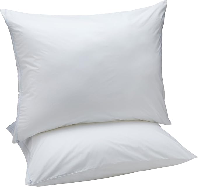 Amazon Basics Down Alternative Bed Pillows and Pillow Protector Case 2-Piece Set, Medium Density, Standard - Pack of 2, White, 26"L x 20"W