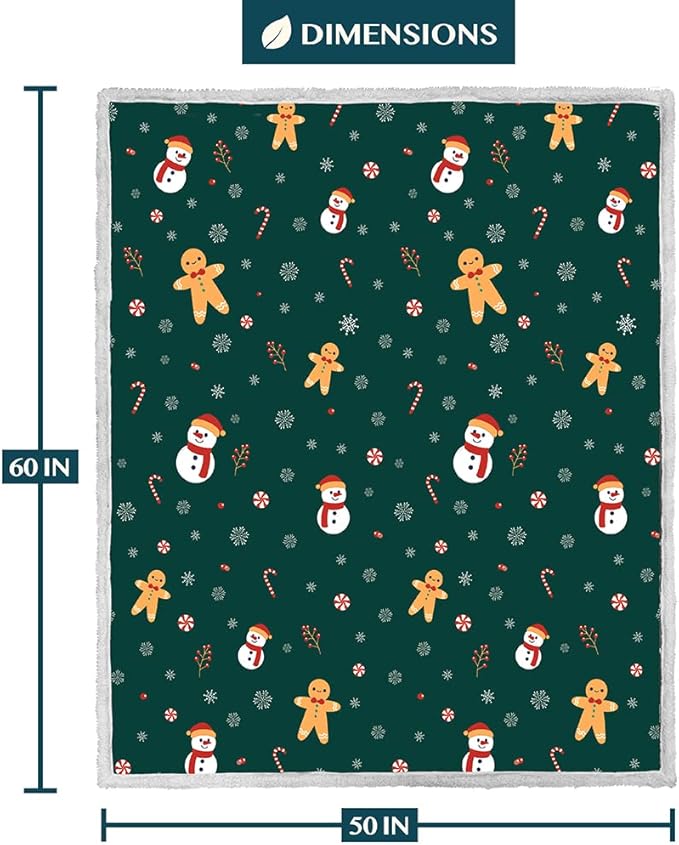 PAVILIA Green Christmas Sherpa Throw Blanket, Gingerbread Snowman Holiday Pattern, Soft Reversible Fleece & Sherpa 50x60 Winter Blanket for Couch & Bed, Cozy Christmas Decor