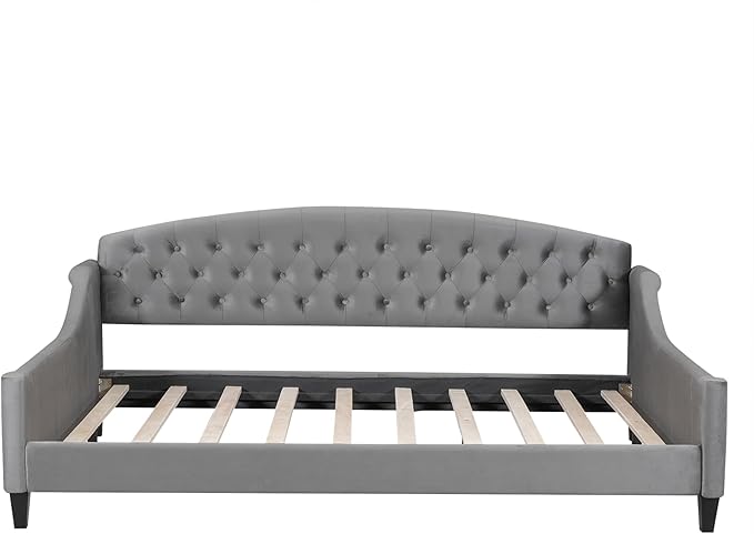 Favfurish Full Size Modern Luxury Tufted Button Daybed, Stylish Wood Upholstered Day Bed,No Box Spring Required, Easy Assembly,for Bedroom,Living Room and Guest Room,Den,Office,Gray