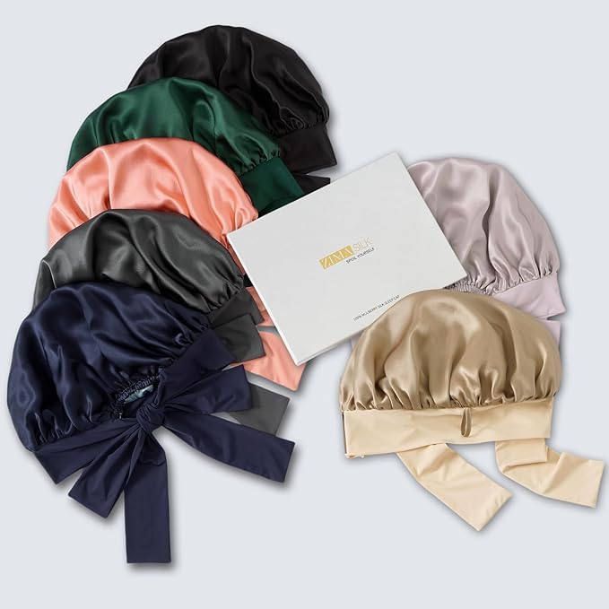 ZIMASILK 100% Mulberry Silk Bonnet for Sleeping Women Long Hair Double Layer Silk Hair Wrap with Tie Band Stay On Head (1Pc, Coral)