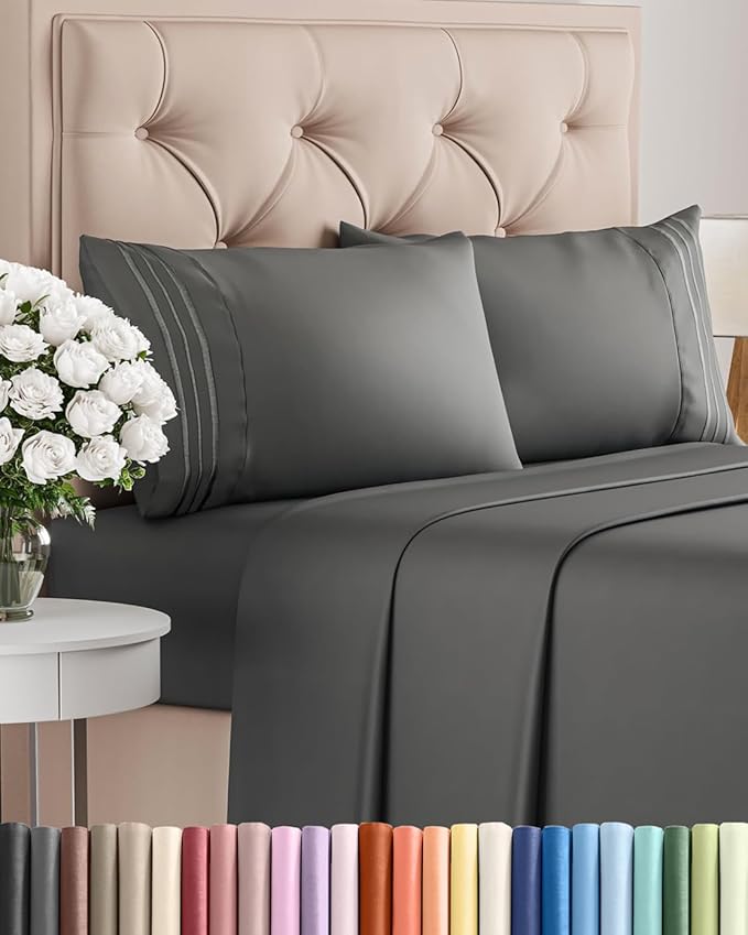 Cal King Size 4 Piece Sheet Set - Comfy Breathable & Cooling Bed Sheets Set - Hotel Luxury Bedding for Women, Men, Kids, Teens, Boys & Girls - Deep Pockets, Soft, Wrinkle Free - Oeko-Tex - Charcoal