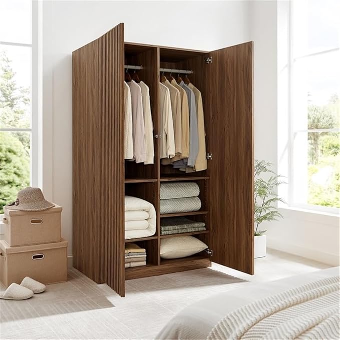Pemberly Row Contemporary Wood Wardrobe Closet in Walnut Finish