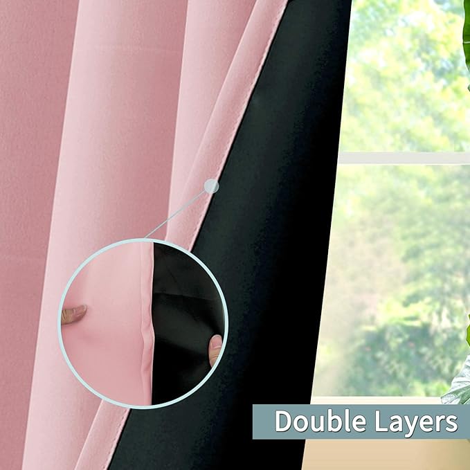 BGment Baby Pink 100% Blackout Curtains for Girls Bedroom 54 Inch Length, Thermal Insulated Full Light Blocking Grommet Noise Cancelling Small Window Curtains for Nursery 2 Panels Each 42 Inch Wide