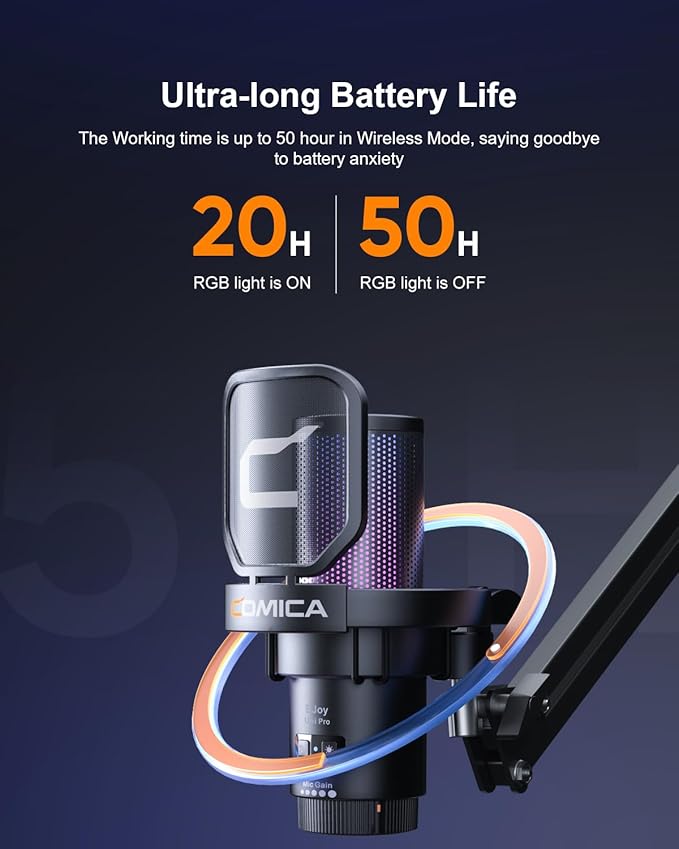 COMICA Ejoy Uni PRO(A) USB Wireless Microphone with Noise Cancellation, RGB Lights, Monitoring, Muting, Boom Arm Mic for Computer, PS5, PS4, Streaming, Podcast, Chat, Twitch, Discord