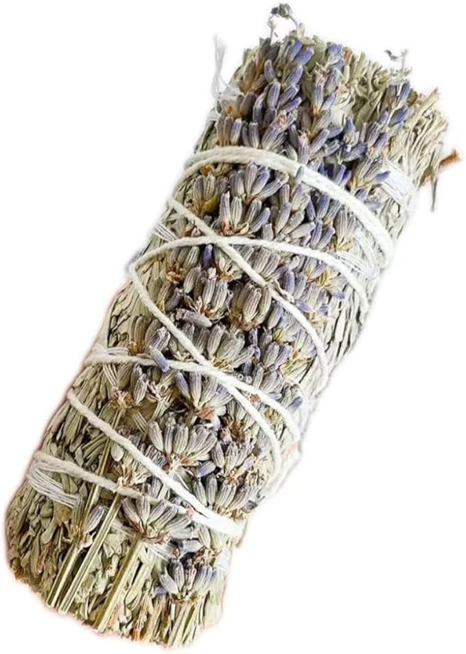 Natural White and Blue Sage Smudge Sticks with Lavender, 10 Pack Dried Herb Bundles for Aromatherapy, Meditation, 4 Inch Traditional Cotton String Wrapped Incense (Lavender+Blue sage)