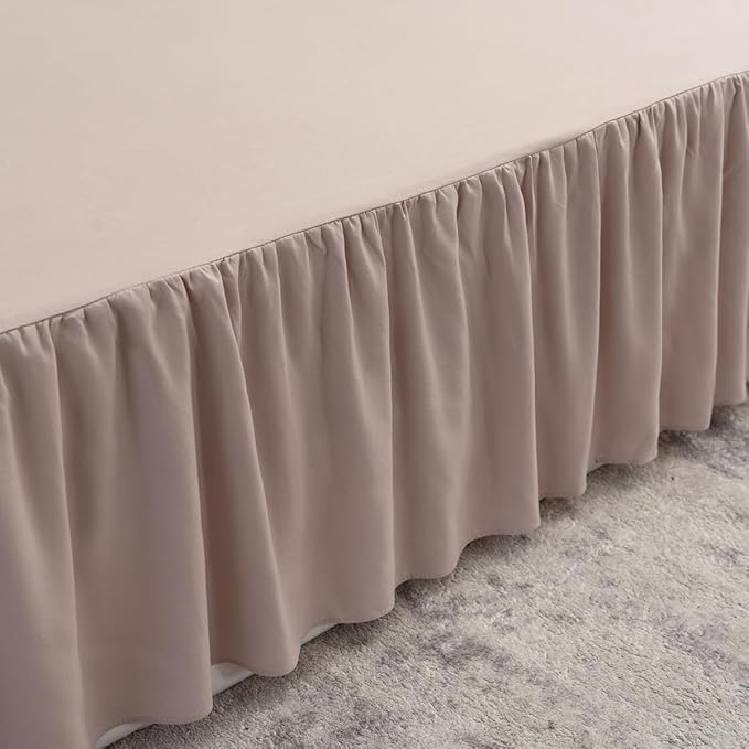 Bed Skirt King Size Ruffled Bed Skirt with Split Corners, 18 Inch Drop Dust Ruffle Bed Skirts with Platform, Khaki