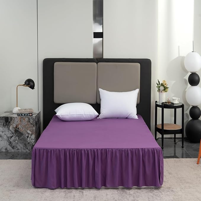 Bed Skirt Full Size Ruffled Bed Skirt with Split Corners, 12 Inch Drop Dust Ruffle Bed Skirts with Platform, Grape