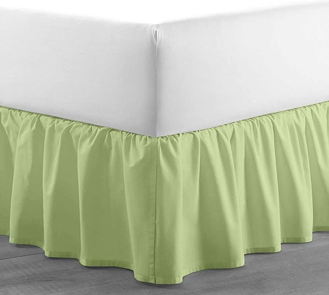 Sage Solid Ruffled Bed Skirt Full-26 Inch Drop Split Corner, Microfiber Bedskirt with Platform Three Sided Coverage