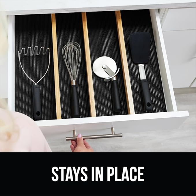 GORILLA GRIP powerGRIP Drawer Shelf and Cabinet Liner, Thick Strong Hold, Non-Adhesive Liners Protect Kitchen Cabinets and Cupboard, Bathroom Drawers, Easy Install, Breathable Mat, 20" x10', Black