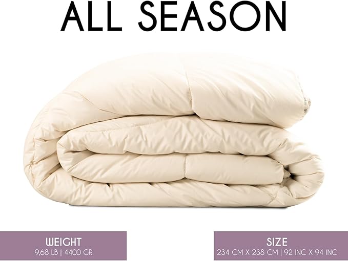 Queen All-Season Warm Fine Alpaca Duvet - Premium Cotton Cover, 4,66 lb Filling, Ideal for Year-Round Comfort, Lightweight & Temperature-Regulating, 92 x 94 inches