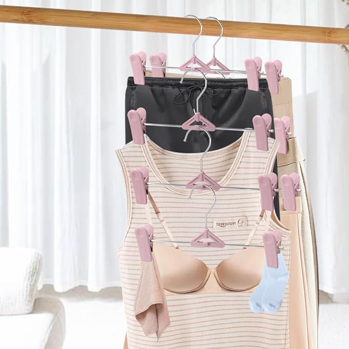 Northern Brothers 50 Pack Pants Hangers, Stackable Clothes Hangers with Clips for Skirts and Shorts, Space Saving Plastic, Pink
