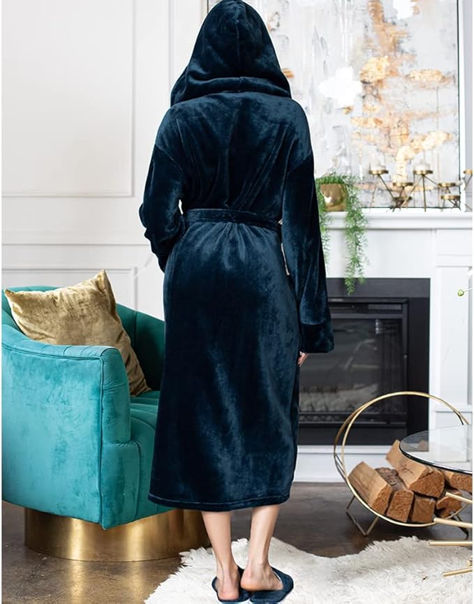 Lotus Linen Plush Robes for Women - Soft Bathrobe, Custom Monogram, Warm Fleece Robe with Pockets