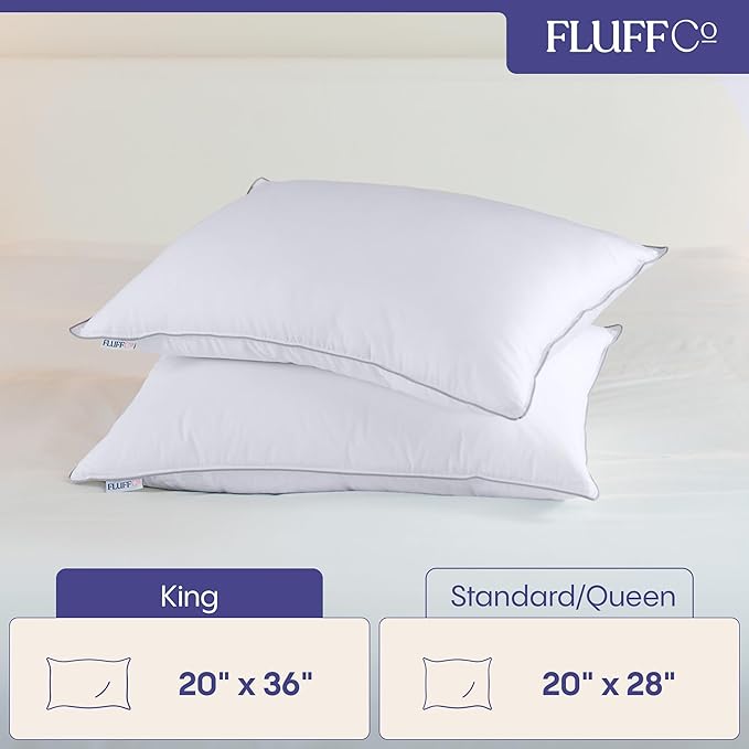 FluffCo Down Alternative Pillows King Size Set of 2 - King Bed Pillows for Sleeping - Made in USA - Cooling Surface and Machine Washable for Side, Back, and Stomach Sleepers