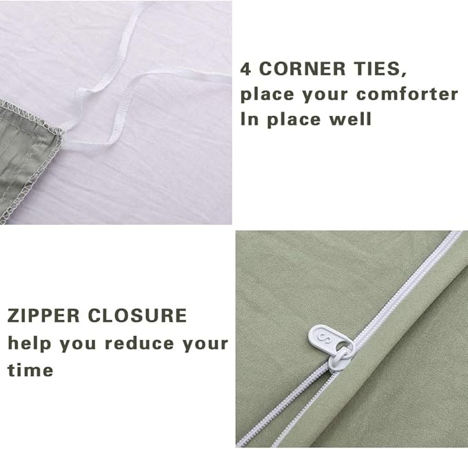 AveLom Green Duvet Cover Queen(90 x 90 inches), 3 Pieces (1 Duvet Cover, 2 Pillow Cases),Seersucker Tripe Soft Washed Microfiber, Textured Duvet Cover Set with Zipper Closure, Corner Ties