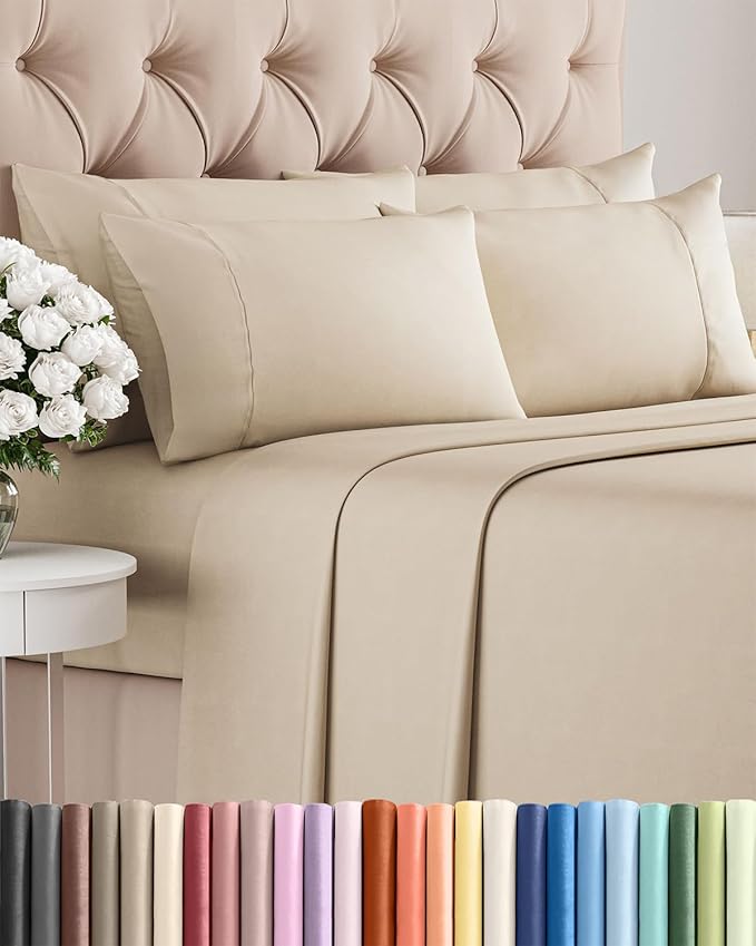King 6 Piece Sheet Set - Cooling, Comfy & Breathable - Hotel Luxury Bedding, Includes Fitted Sheet for Women, Men, Kids and Teens - 1 Flat, 1 Fitted Sheet, 4 Pillowcases with Deep Pockets - Wheat