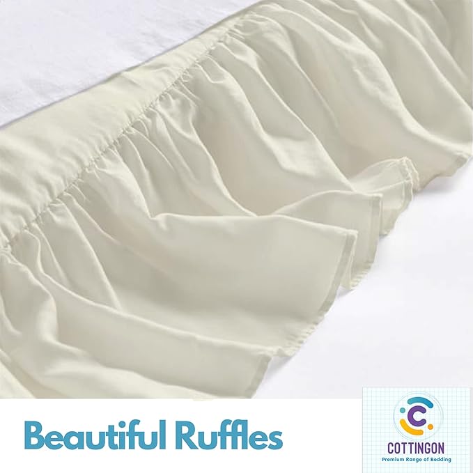 Ruffled Bed Skirt with Split Corners-Dust Ruffle - 15" Drop 100% Microfiber Soft,Sheen & Luxurious Look - Bed Skirts (Ivory -King)