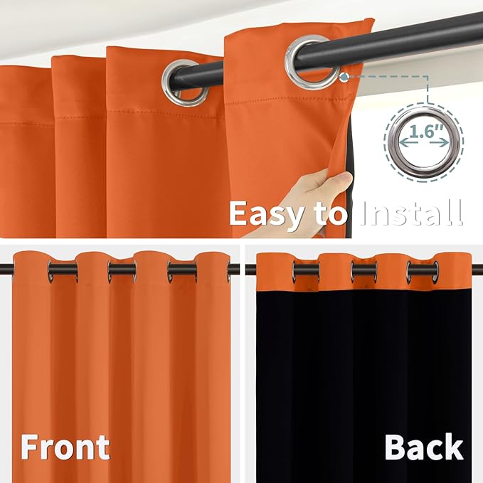 BGment Thermal Insulated 100% Blackout Curtains 63 Inch Length 2 Panels, Total Light Blocking Curtains for Bedroom, Grommet Window Drapes with Thick Black Liner, 42 Inch Wide Each Panel, Burnt Orange