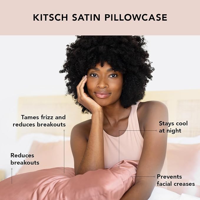 Kitsch Satin Pillowcase with Zipper for Hair & Skin, Softer Than Silk Pillow Cases Queen, Wrinkle-Free, Smooth and Cooling Satin Pillow Covers, Standard Size 19"x26", White Terrazzo