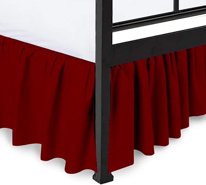 Ruffled Bed Skirt with Split Corners, Burgundy, Twin 12 Inch Drop Bedskirt, Hotel Quality Brushed Microfiber Wrinkle Free Dust Ruffle Bed Skirt Twin Size