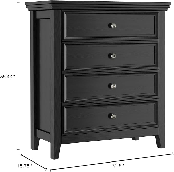 Black Dresser for Bedroom,Modern Storage Cabinet with 4 Drawer Chest for Living Room, Office, Hallway