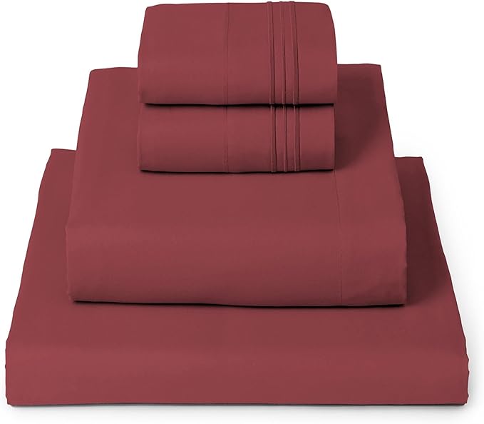 Mellanni Twin Sheet Set - 4-Piece Iconic Collection Bedding, (Including 2 Pillowcases), 16-Inch Deep Pocket, Easy Care, Extra Soft, Cooling Sheets, Brushed Microfiber - Brick Red