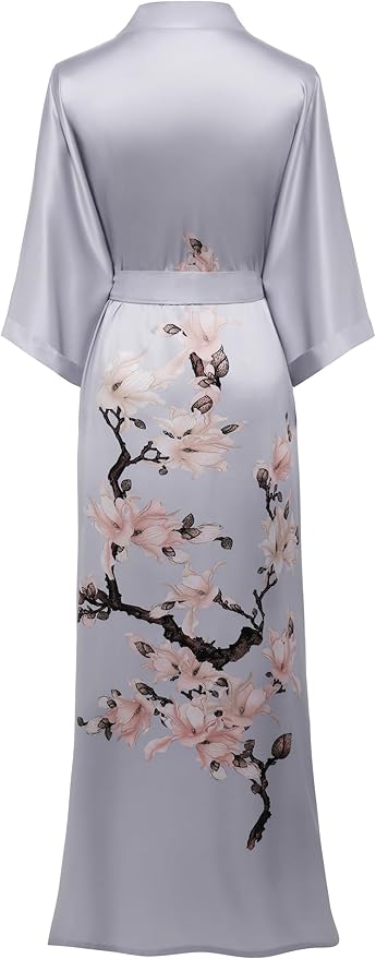 BABEYOND Kimono Robe Cover up with Box Long Floral Satin Sleepwear Silky Bathrobe Bachelorette Robe