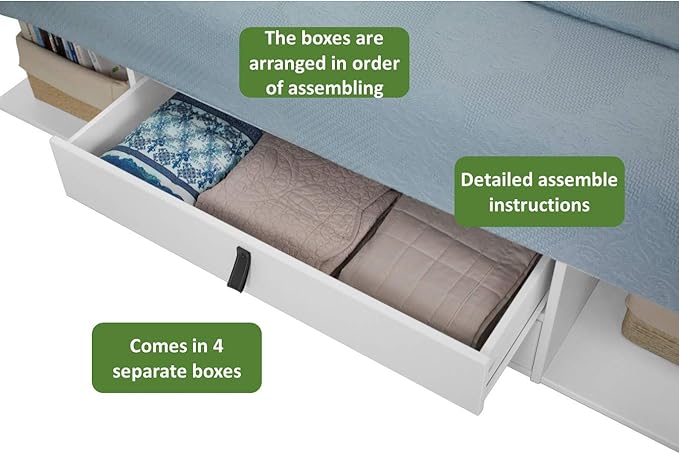 memomad Bali Storage Platform Bed with Drawers (Queen Size, Off White)