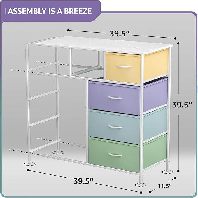 Sorbus Kids Dresser with 9 Drawers - Furniture Storage Chest Tower Unit for Bedroom, Hallway, Closet, Office Organization - Steel Frame, Wood Top, Fabric Bins (Pastel 1, Pastel)