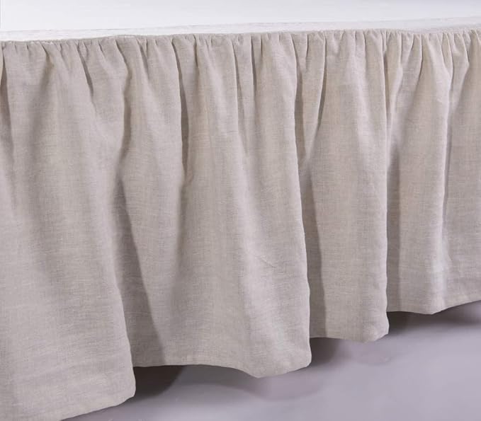 MEADOW PARK Washed French Linen Bed Skirt, Dust Ruffl, Twin Size 39" W x 75" L, Drop 16", Super Soft, Ruffle Style, Natural Color