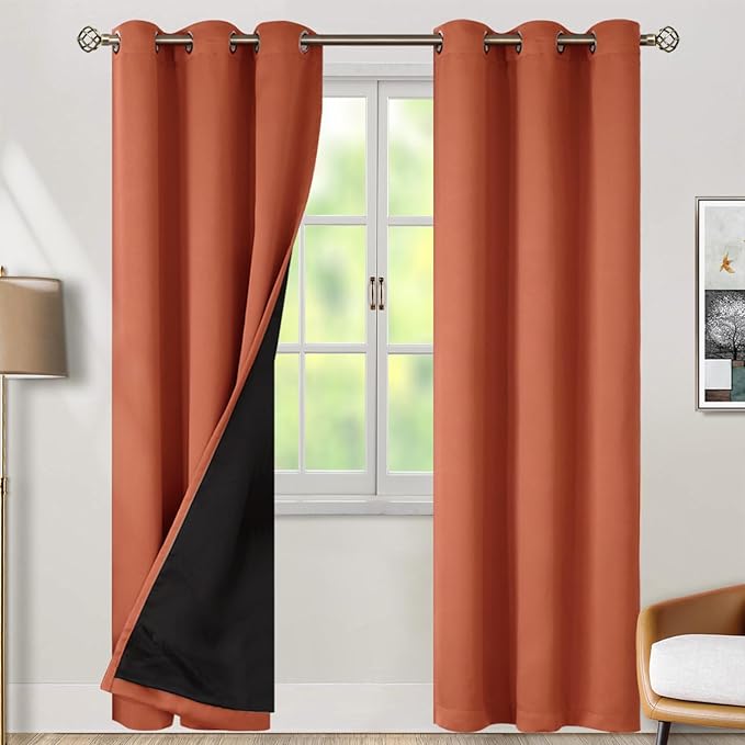 BGment Thermal Insulated 100% Blackout Curtains 84 Inch Length 2 Panels, Total Light Blocking Curtains for Bedroom, Grommet Window Drapes with Thick Black Liner, 42 Inch Wide Each Panel, Terracotta