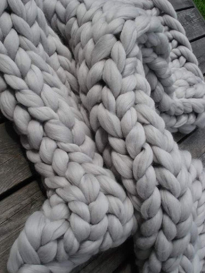 Chunky Knit Blanket Soft Handmade Knitting Throw for Bedroom Sofa Decor Super(Light Gray 60"x60")