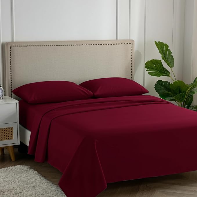Carressa Linen California King Egyptian Cotton Sheet Sets - 600 Thread Count Cal King Cotton Sheet Set (4 PC, Classic Burgundy), Extra Soft, Cooling, 16" Deep Pocket Sateen Weave Luxury Bed Sheets Set