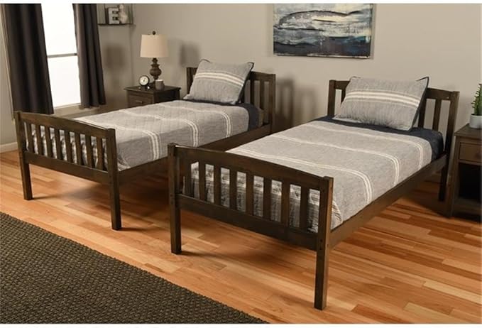 Kodiak Furniture Claire Wood Twin Over Twin Bunk Bed with Trundle Bed in Rustic Walnut Brown Finish - Mattresses Not Included