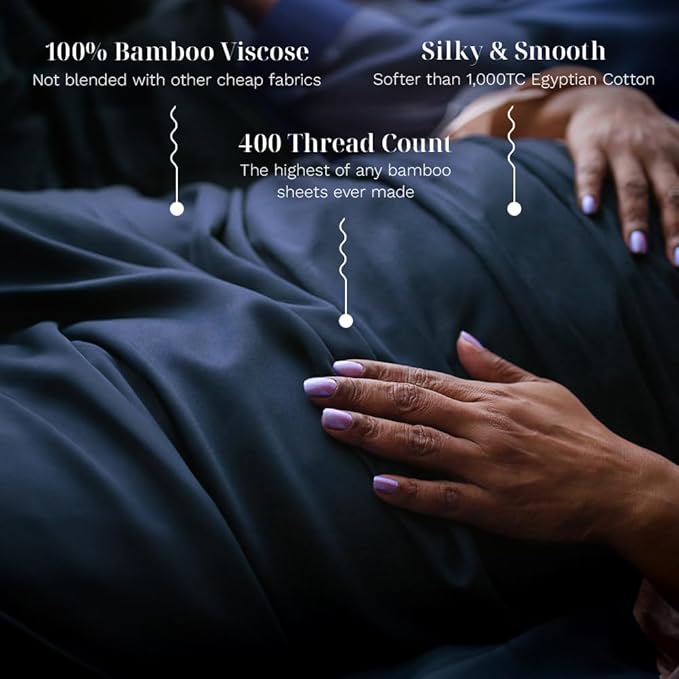 LUXOME Luxury Sheet Set | 100% Rayon (Viscose) from Bamboo | California King - Navy | Deep Pockets | 4-Piece Set (Fitted, Flat, 2 Pillowcases)