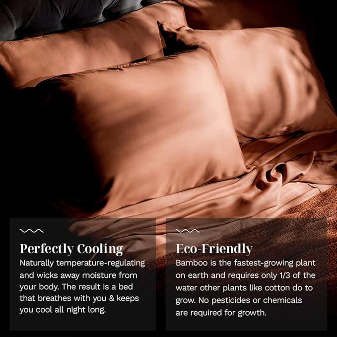 LUXOME 100% Rayon (Viscose) from Bamboo Pillowcase Set (Standard/Queen) | 400 Thread Count | Moisture-Wicking | Envelope Closure | Terracotta
