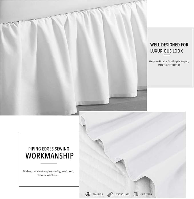 White Solid Ruffled Bed Skirt Full-30 Inch Drop Split Corner, Microfiber Bedskirt with Platform Three Sided Coverage