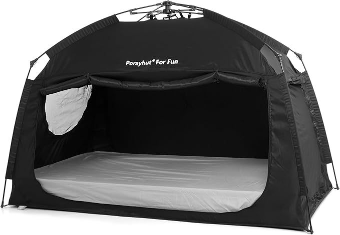 Indoor Instant Privacy Bed Tent for Sleeping,Quick Set-up Bed Canopies,Portable Bed Drapes with Large Space and 3 Doors (Black, Twin)