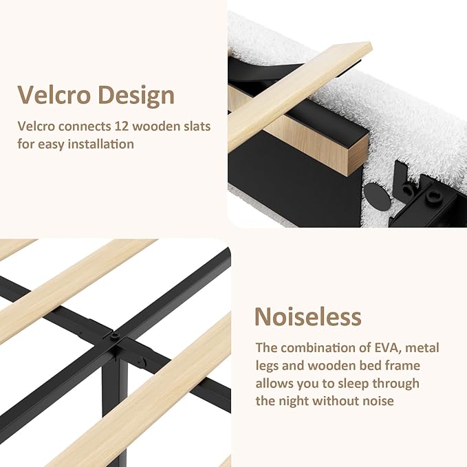 Queen Size Boucle Platform Bed Frame, Upholstered Cloud with Adjustable Headboard, Anti-Collision Soft Rounded Corners, No Box Spring Required, Easy Assembly, Noise Free