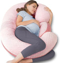 QUEEN ROSE Pregnancy Pillows - E Shaped Pregnancy Pillows for Sleeping, Detachable Body Pillow for Pregnant Side Sleeper, Pink Velvet, 60in