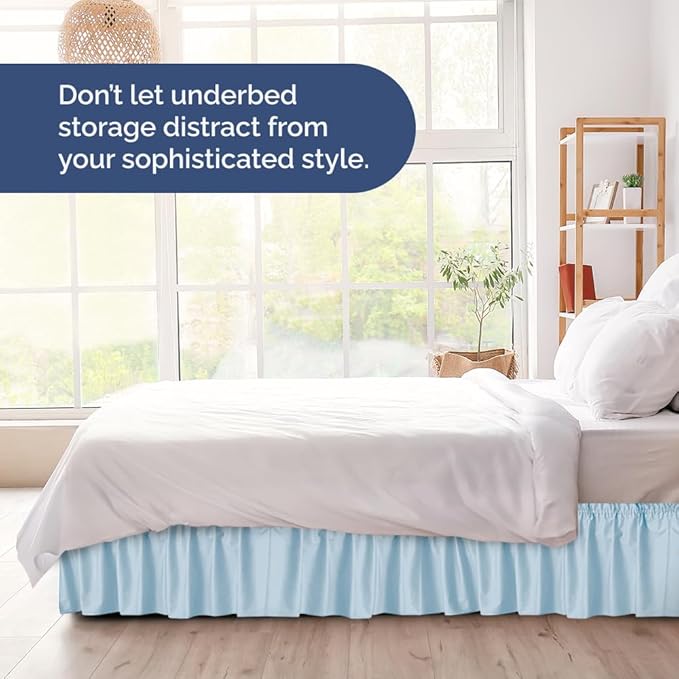 Wrap Around Dust Ruffle Bed Skirt - Light Blue - Twin/Twin XL Size Beds with 15 Inch Drop - Elastic Strap - Adjustable Pleated Bedskirt with Brushed Fabric and Wrinkle Free - Women, Men, Kids & Teens