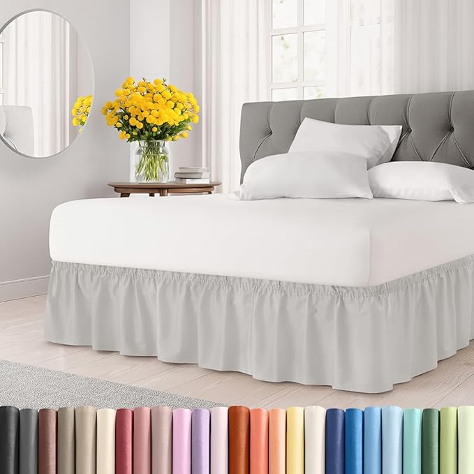 Wrap Around Dust Ruffle Bed Skirt - French Grey - Twin/Twin XL Size Beds w/ 12 Inch Drop - Easy Fit Elastic - Adjustable Pleated Bedskirt w/Brushed Fabric - Wrinkle Free, Women, Men, Kids & Teens