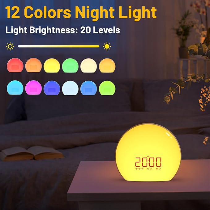 Magicteam Sunrise Alarm Clock Wake Up Clock Natural Sunset Simulation 21 Soothing Sounds Dual Alarm 6 Times Snooze 28 Ringtones Dimmable 12 Colors Night Light 10 Timer Options Adjustable Volume